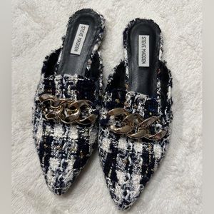 Steve Madden Famed Flats size 11 blue mules Flourish Blue Tweed Famed Flats